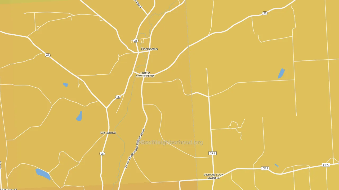Map of the best neighborhoods in the Lower Cincinnatus area, with better matches in green and worse matches in red