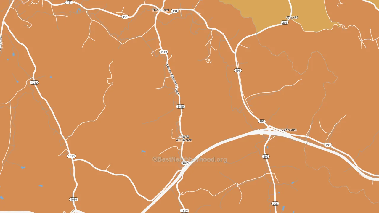 Map of the best neighborhoods in the Lower Gillmore area, with better matches in green and worse matches in red
