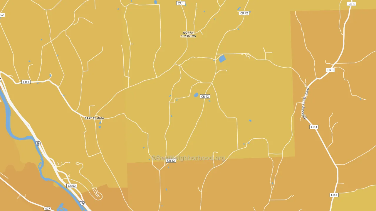 Map of the best neighborhoods in the Lowman area, with better matches in green and worse matches in red