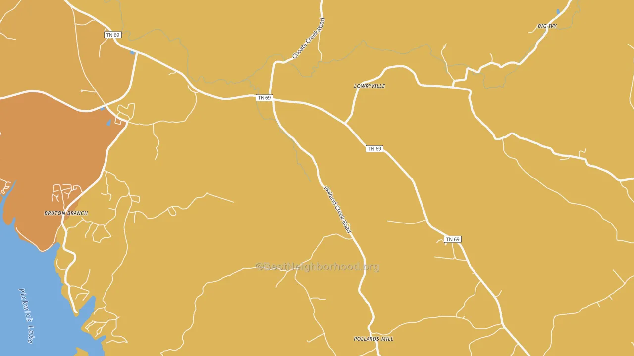 Map of the best neighborhoods in the Lowryville area, with better matches in green and worse matches in red