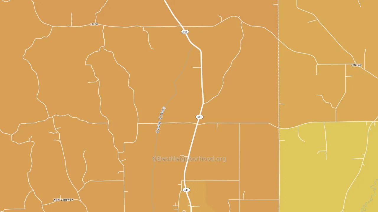 Map of the best neighborhoods in the Loyd area, with better matches in green and worse matches in red