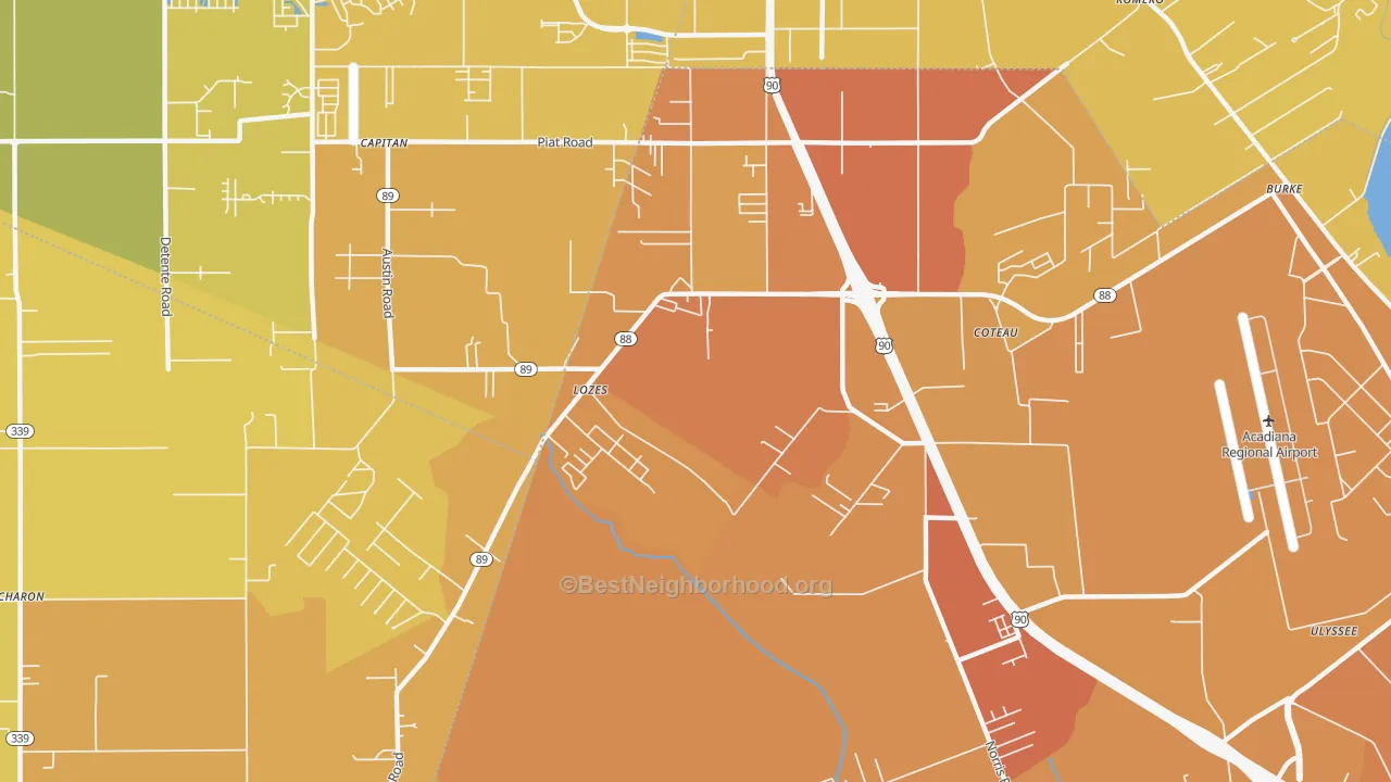 Map of the best neighborhoods in the Lozes area, with better matches in green and worse matches in red
