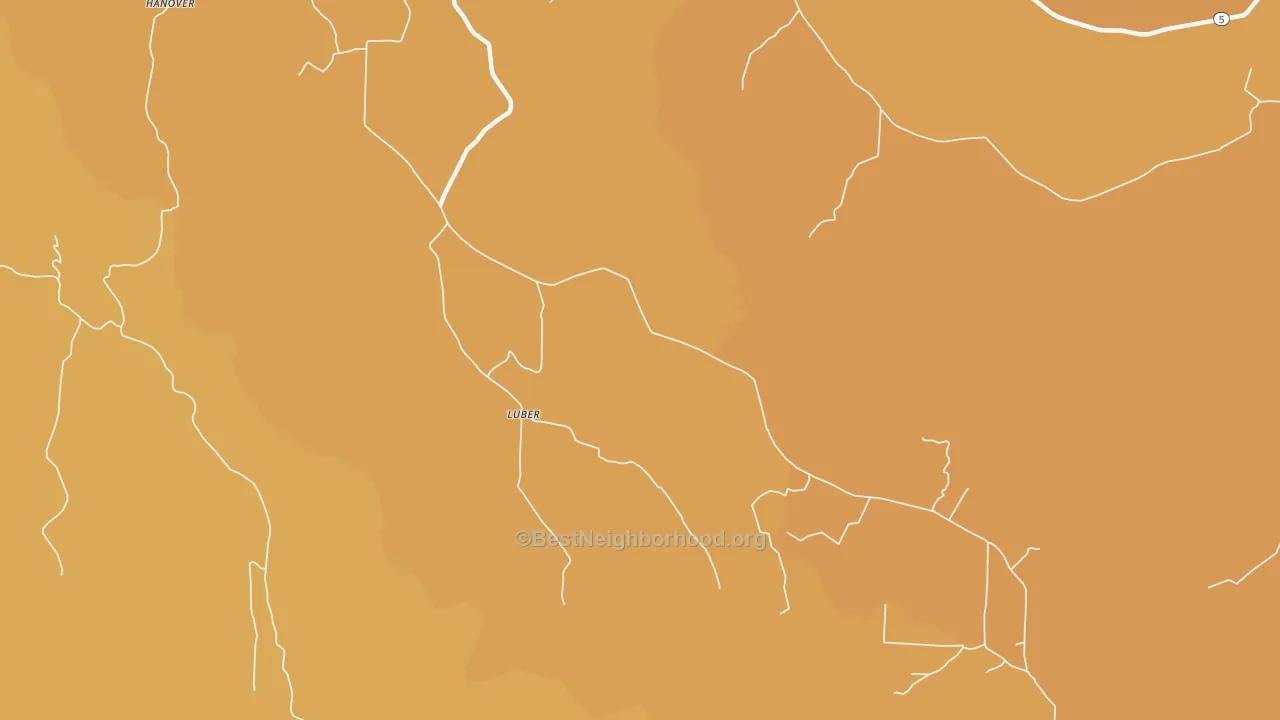 Map of the best neighborhoods in the Luber area, with better matches in green and worse matches in red