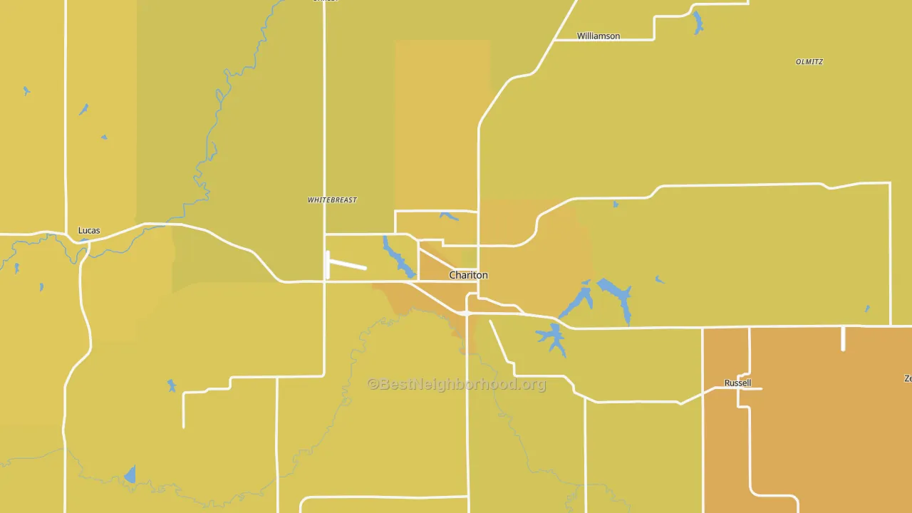 Map of the best neighborhoods in the Lucas County area, with better matches in green and worse matches in red