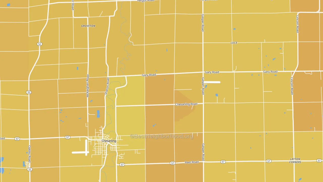 Map of the best neighborhoods in the Luce area, with better matches in green and worse matches in red