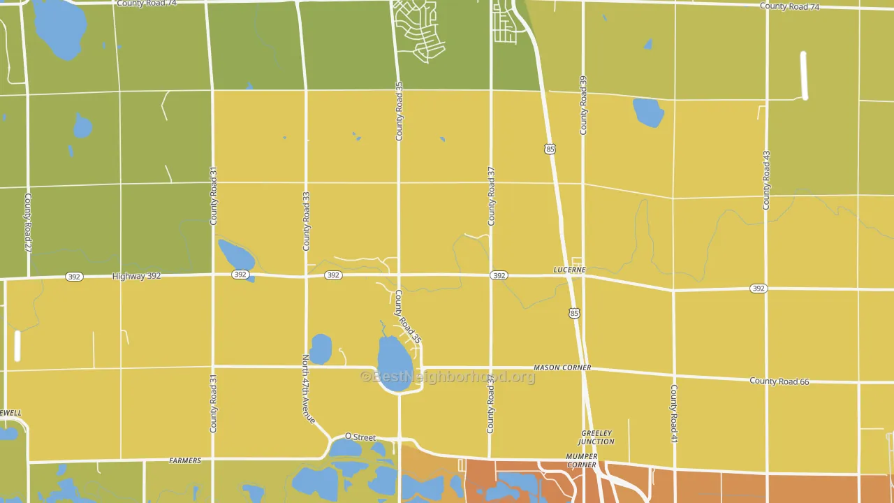 Map of the best neighborhoods in the Lucerne area, with better matches in green and worse matches in red