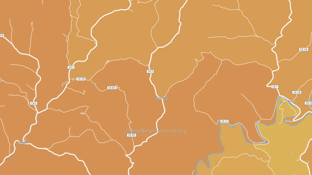 Map of the best neighborhoods in the Lucerne area, with better matches in green and worse matches in red