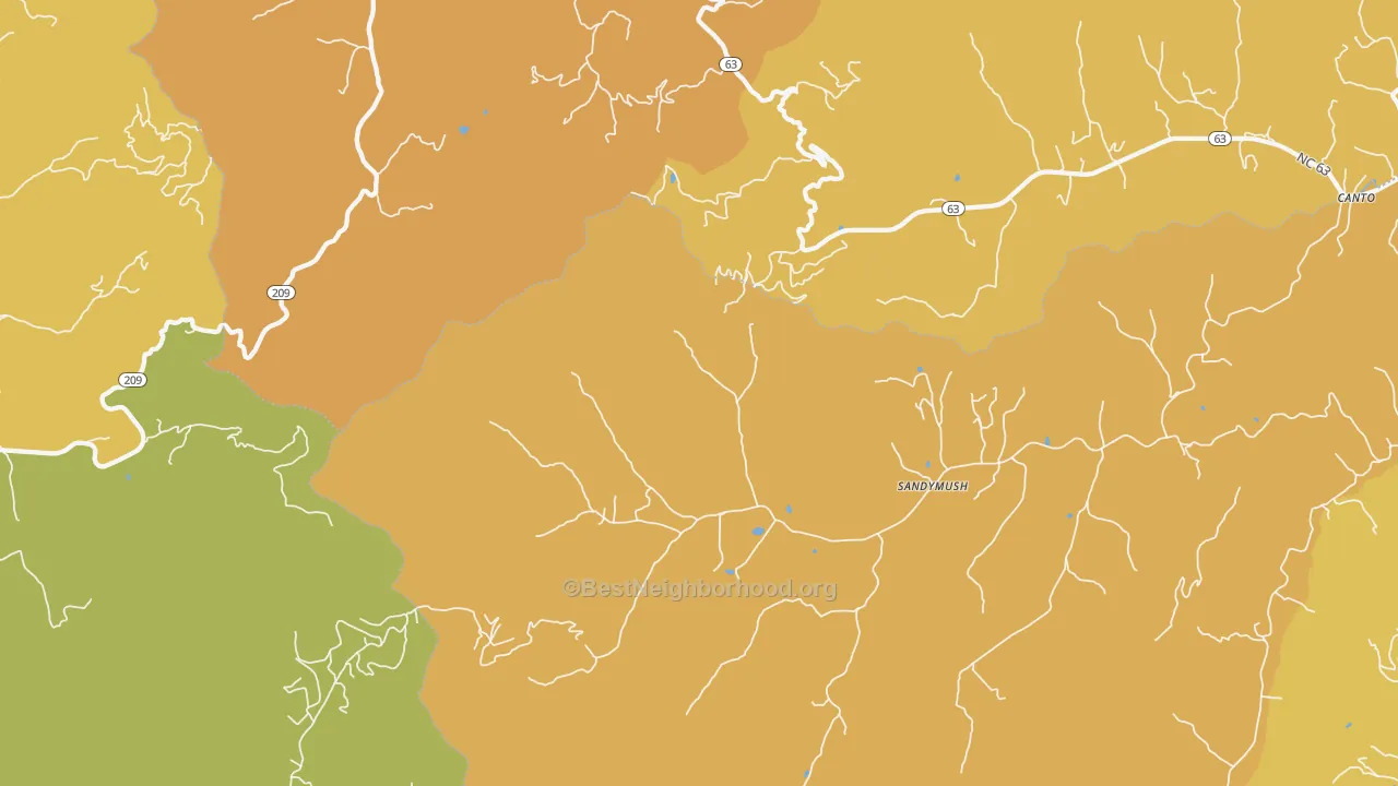 Map of the best neighborhoods in the Luck area, with better matches in green and worse matches in red