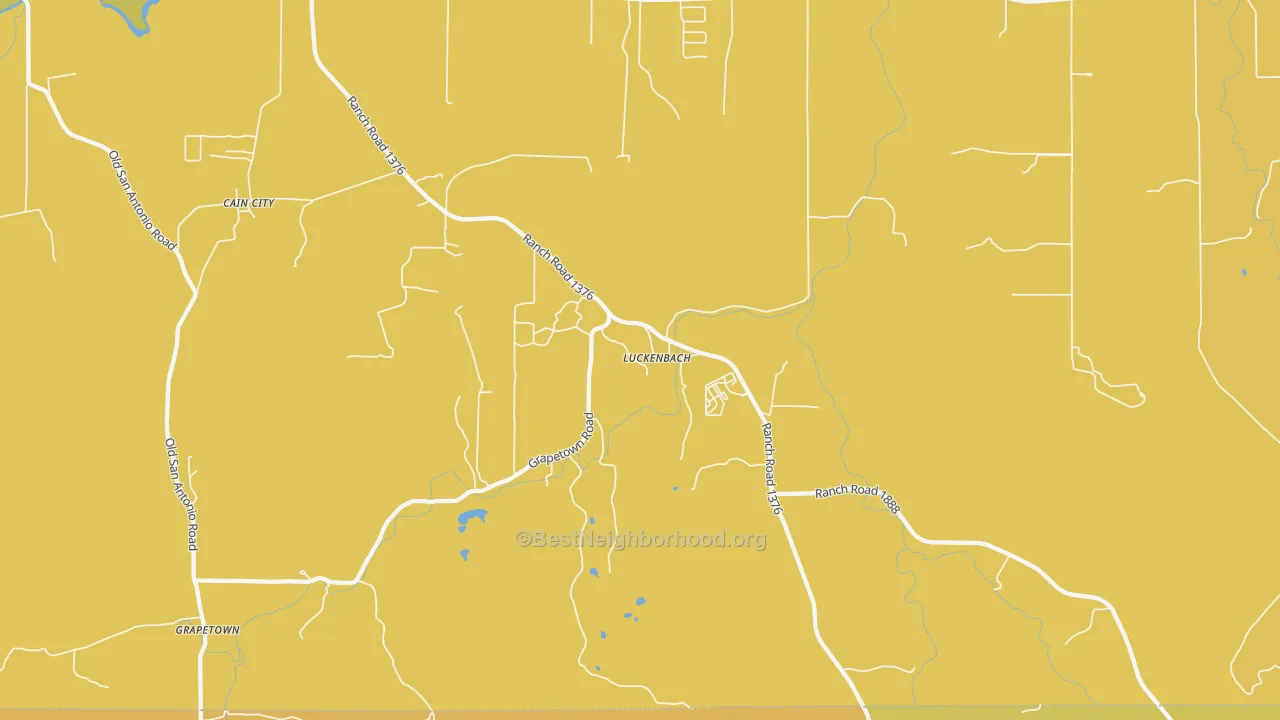 Map of the best neighborhoods in the Luckenbach area, with better matches in green and worse matches in red