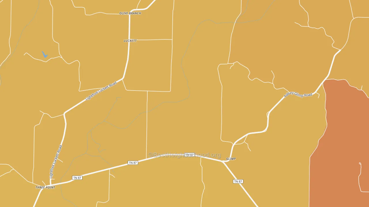 Map of the best neighborhoods in the Luckett area, with better matches in green and worse matches in red