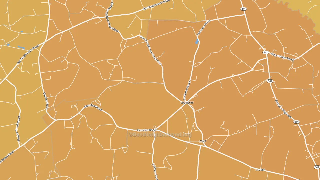 Map of the best neighborhoods in the Lucknow area, with better matches in green and worse matches in red