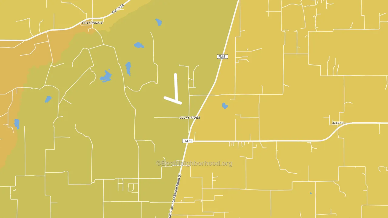 Map of the best neighborhoods in the Lucky Ridge area, with better matches in green and worse matches in red