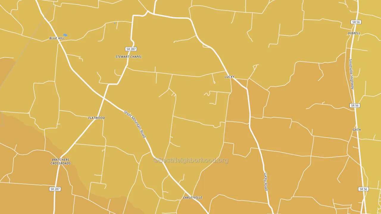 Map of the best neighborhoods in the Lucky area, with better matches in green and worse matches in red