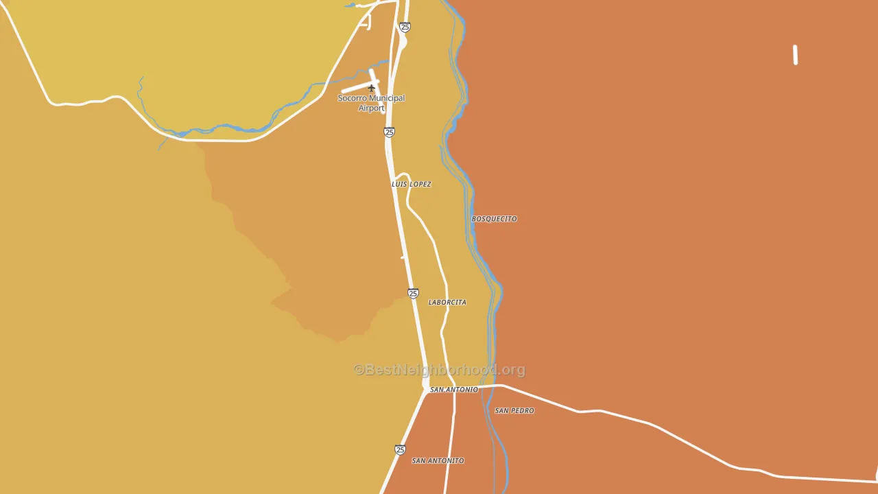 Map of the best neighborhoods in the Luis Lopez area, with better matches in green and worse matches in red