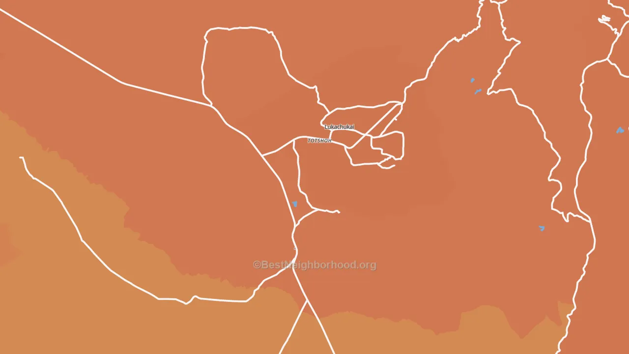 Map of the best neighborhoods in the Lukachukai area, with better matches in green and worse matches in red