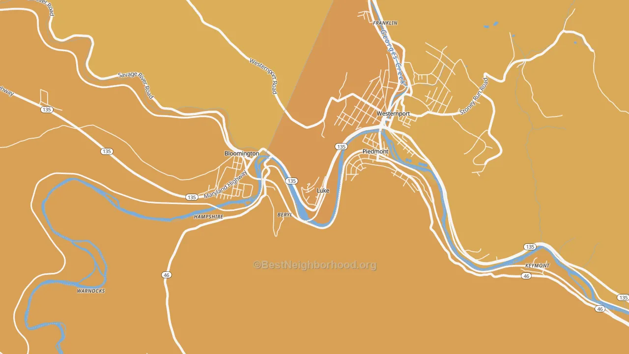 Map of the best neighborhoods in the Luke area, with better matches in green and worse matches in red