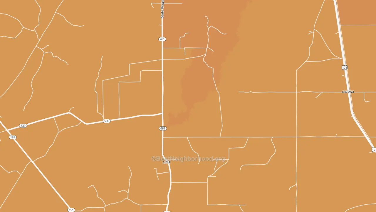 Map of the best neighborhoods in the Lula area, with better matches in green and worse matches in red