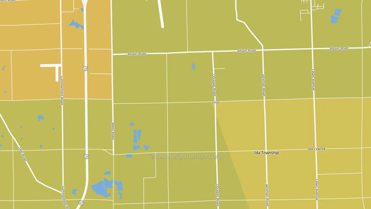Map of the best neighborhoods in the Lulu area, with better matches in green and worse matches in red