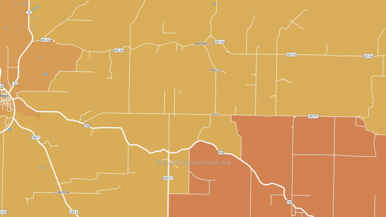 Map of the best neighborhoods in the Lulu area, with better matches in green and worse matches in red