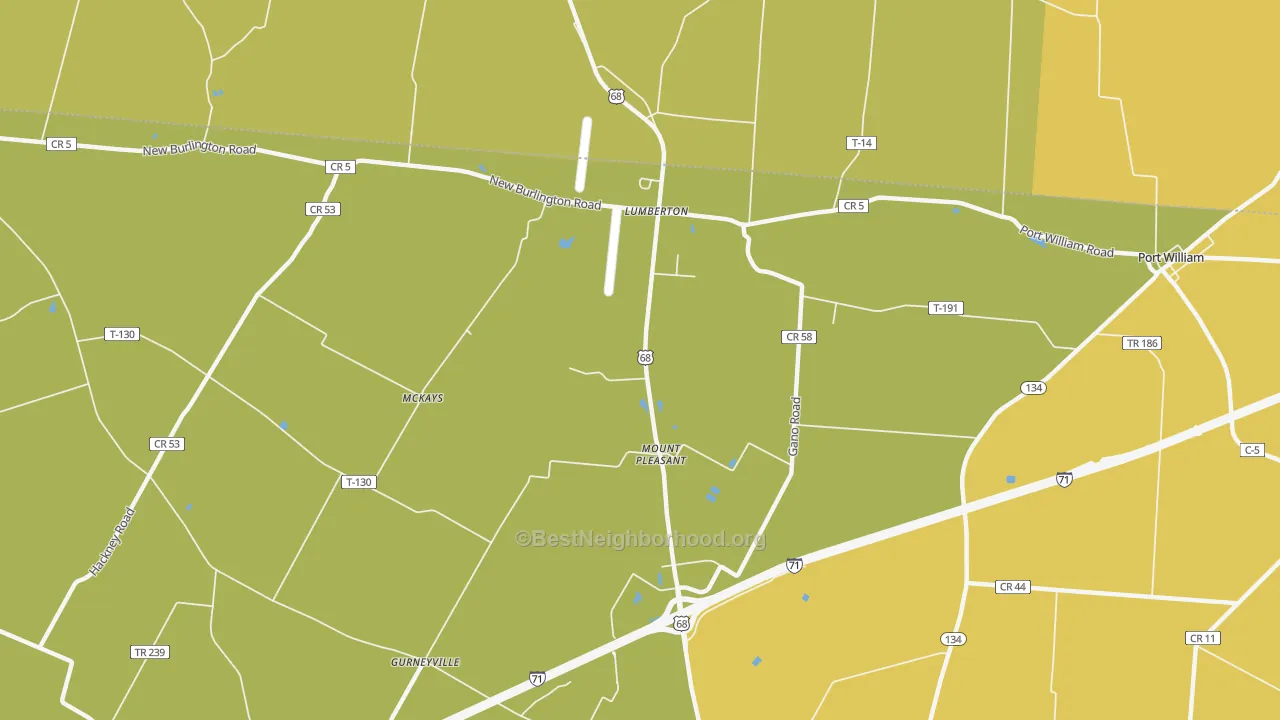 Map of the best neighborhoods in the Lumberton area, with better matches in green and worse matches in red