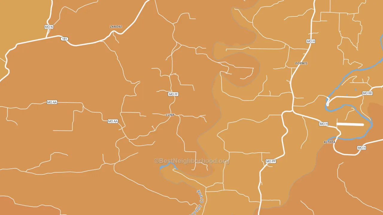 Map of the best neighborhoods in the Luna area, with better matches in green and worse matches in red