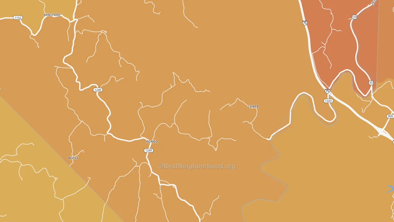 Map of the best neighborhoods in the Luner area, with better matches in green and worse matches in red