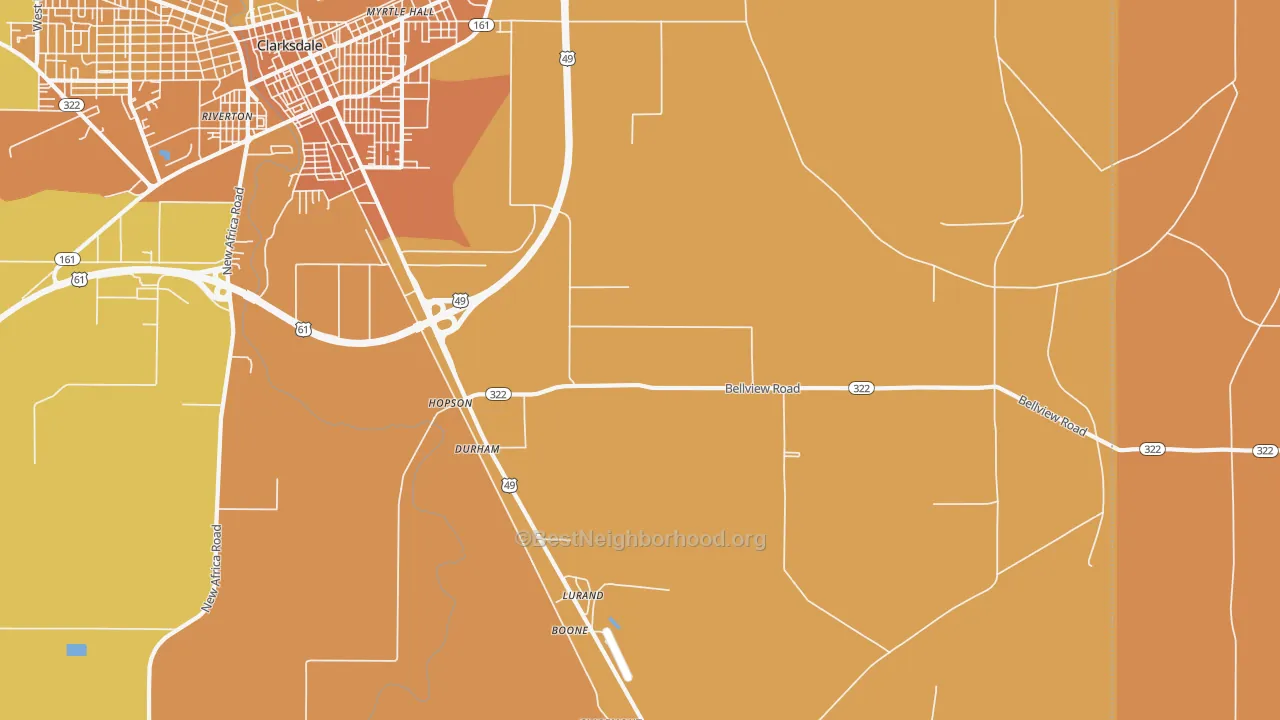 Map of the best neighborhoods in the Lurand area, with better matches in green and worse matches in red
