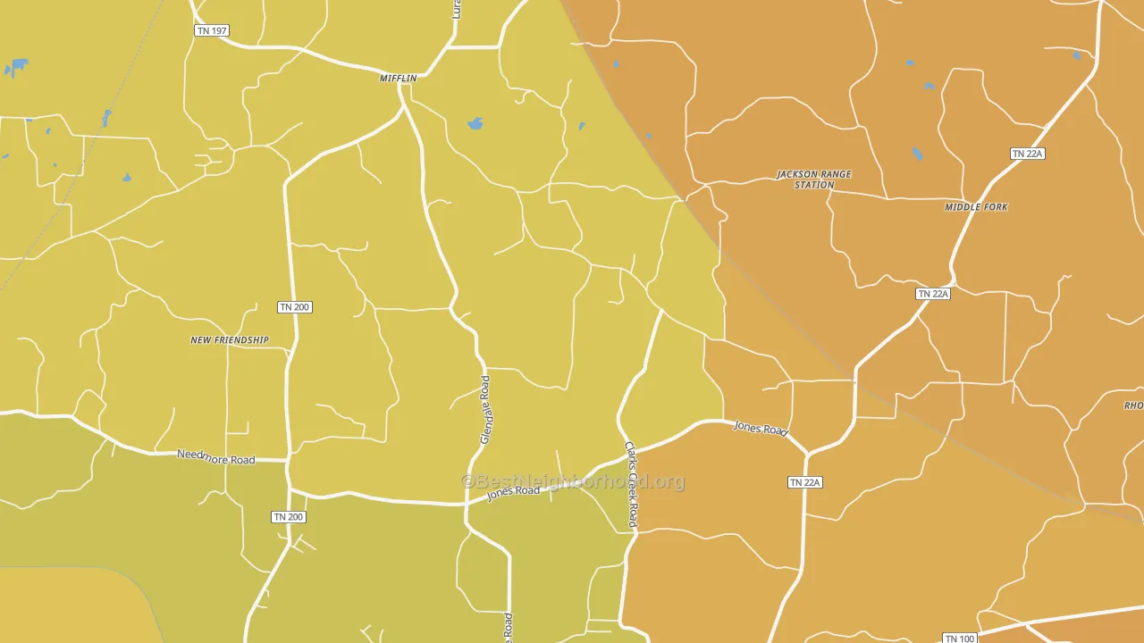Map of the best neighborhoods in the Luray area, with better matches in green and worse matches in red