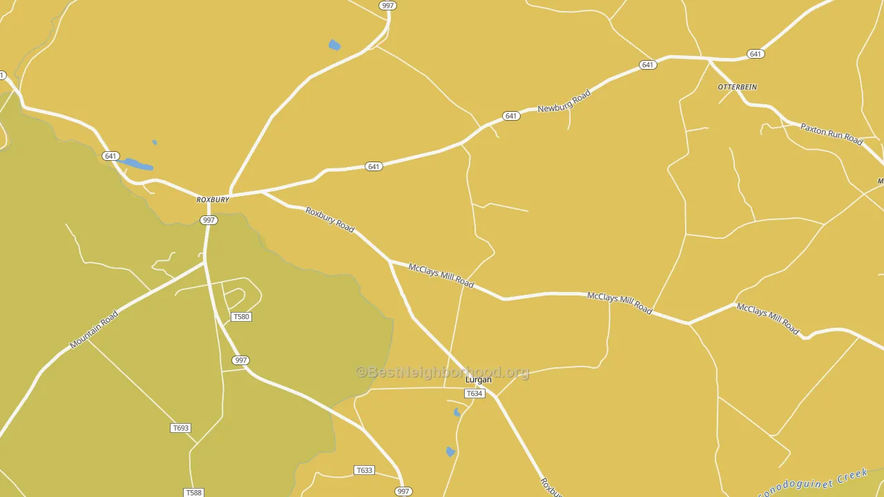 Map of the best neighborhoods in the Lurgan area, with better matches in green and worse matches in red