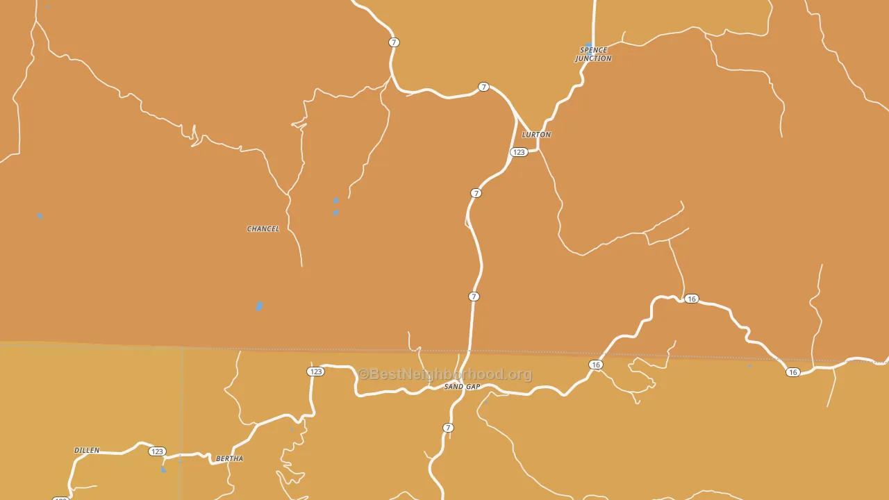 Map of the best neighborhoods in the Lurton area, with better matches in green and worse matches in red