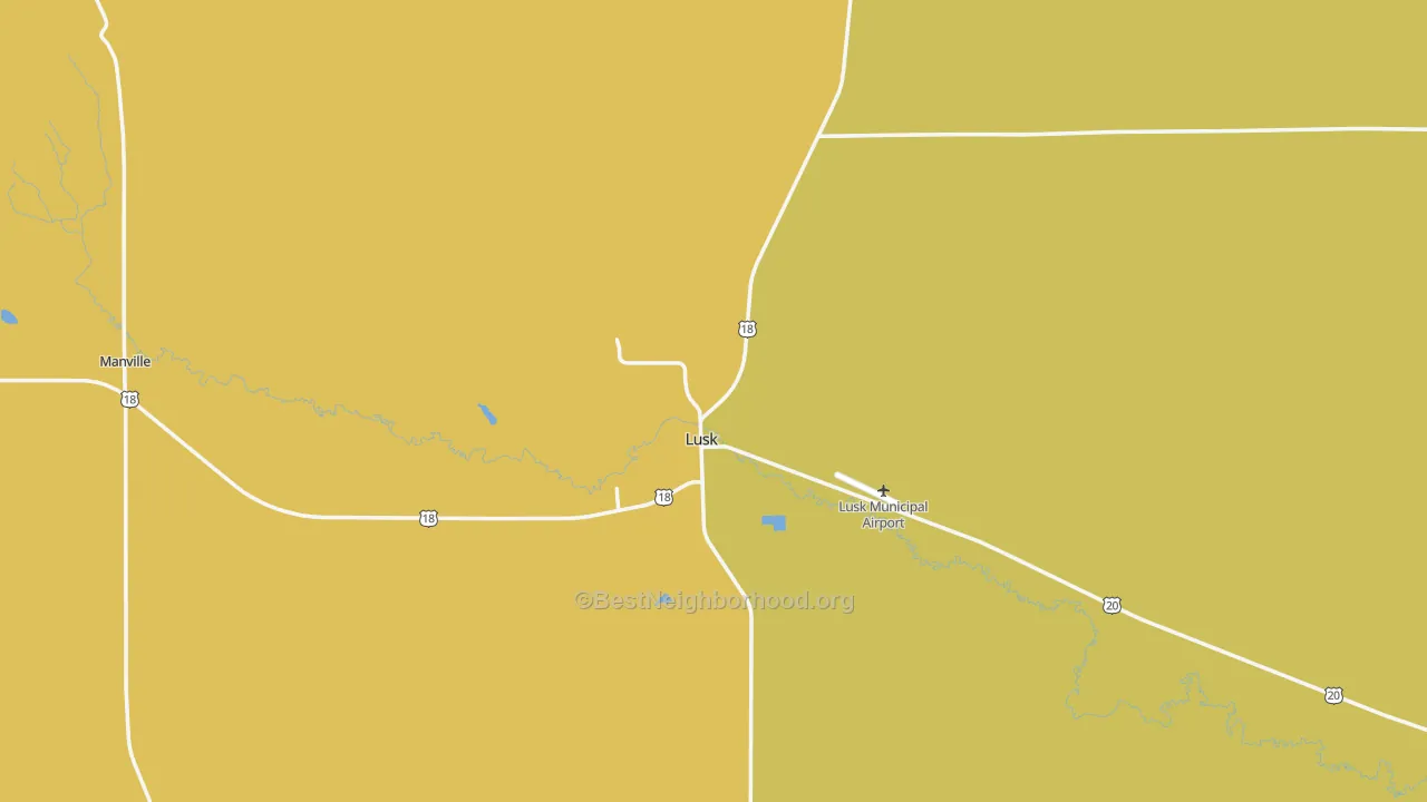 Map of the best neighborhoods in the Lusk area, with better matches in green and worse matches in red
