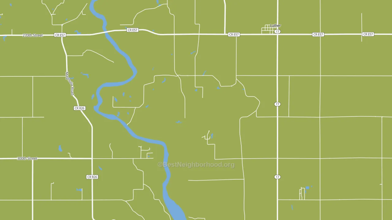 Map of the best neighborhoods in the Luther area, with better matches in green and worse matches in red