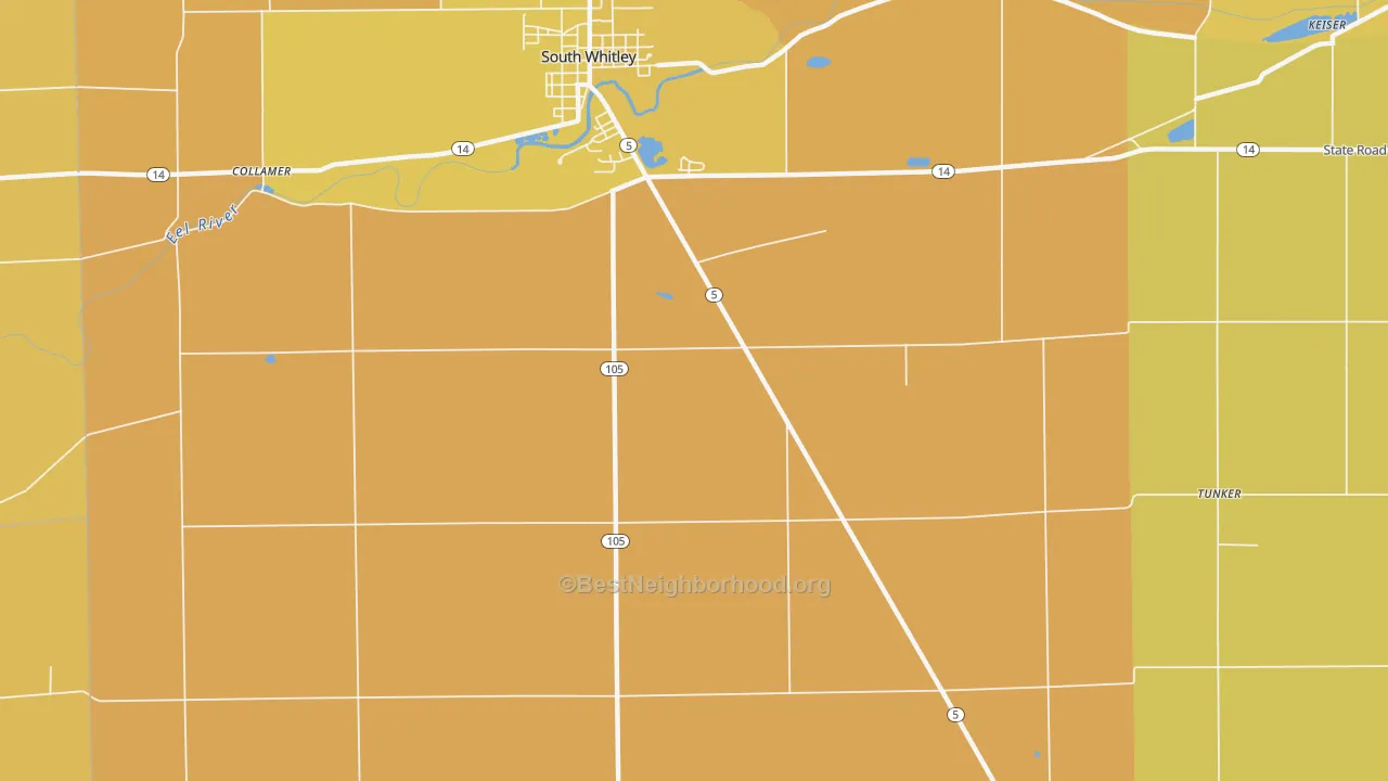 Map of the best neighborhoods in the Luther area, with better matches in green and worse matches in red