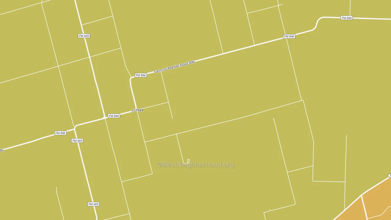 Map of the best neighborhoods in the Luther area, with better matches in green and worse matches in red