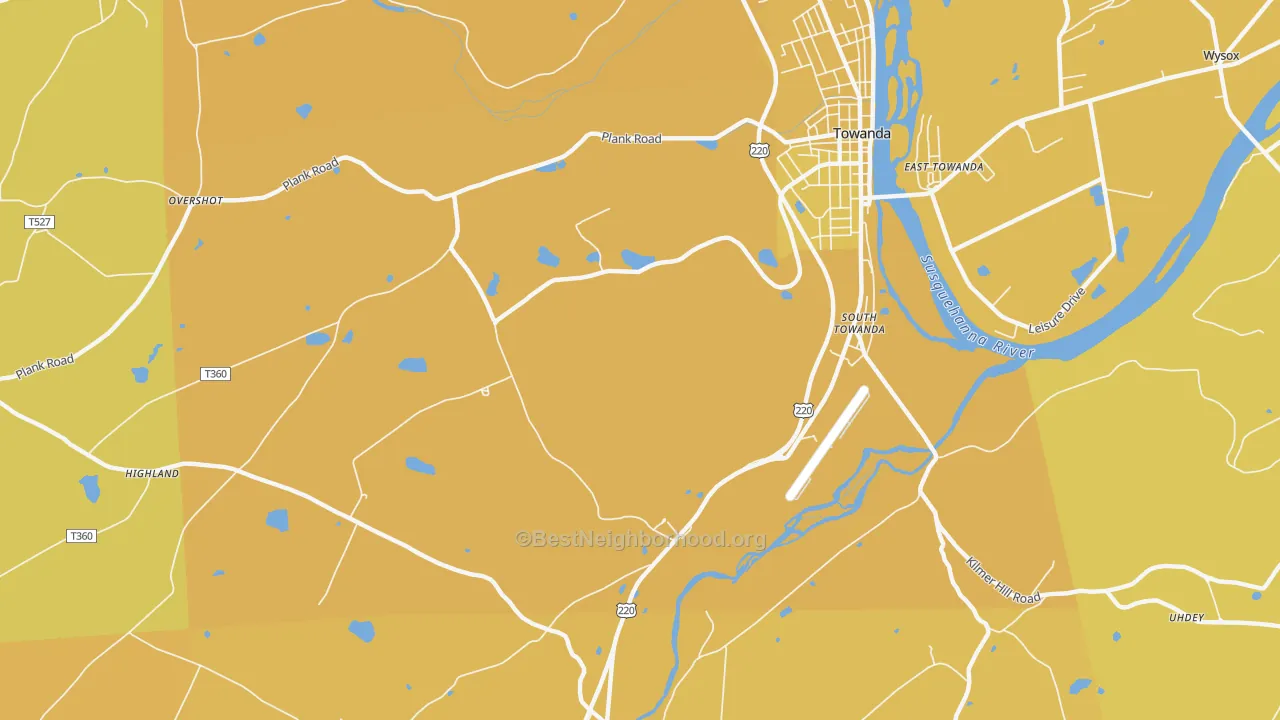 Map of the best neighborhoods in the Luthers Mills area, with better matches in green and worse matches in red