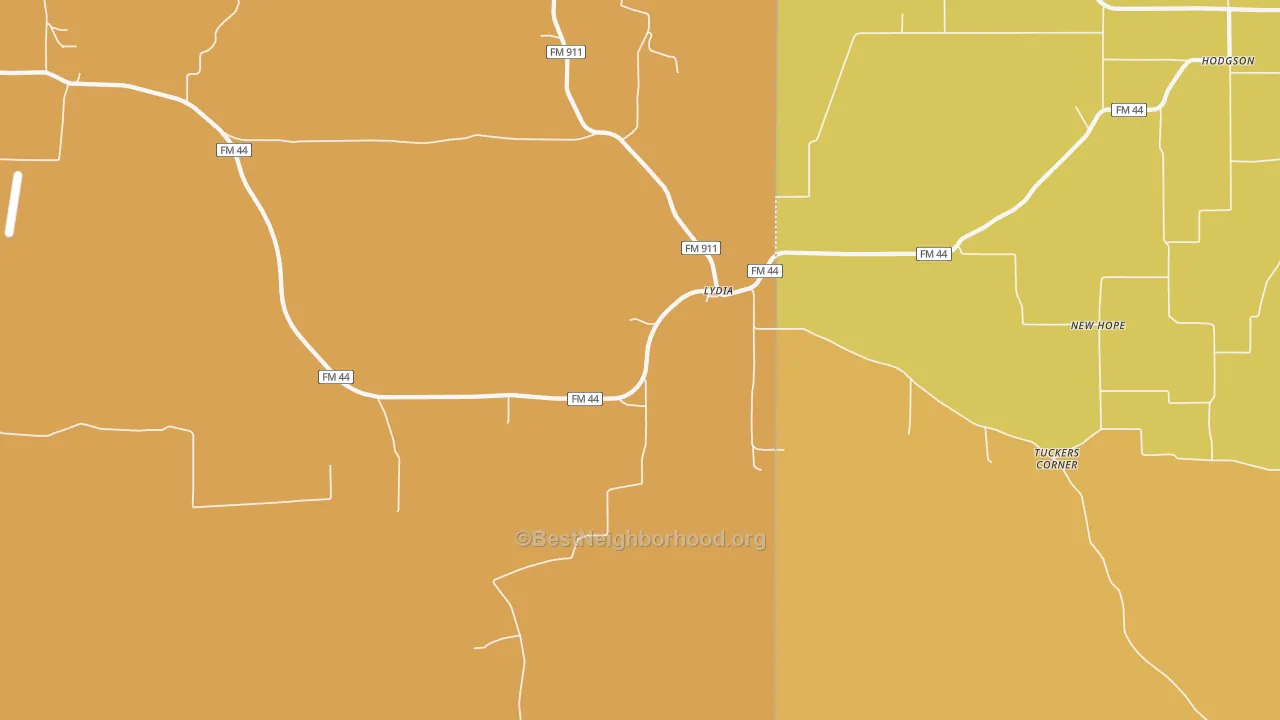 Map of the best neighborhoods in the Lydia area, with better matches in green and worse matches in red
