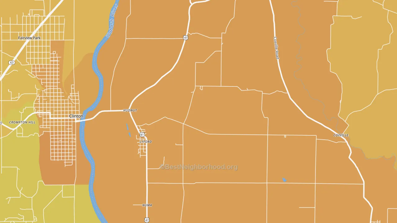 Map of the best neighborhoods in the Lyford area, with better matches in green and worse matches in red