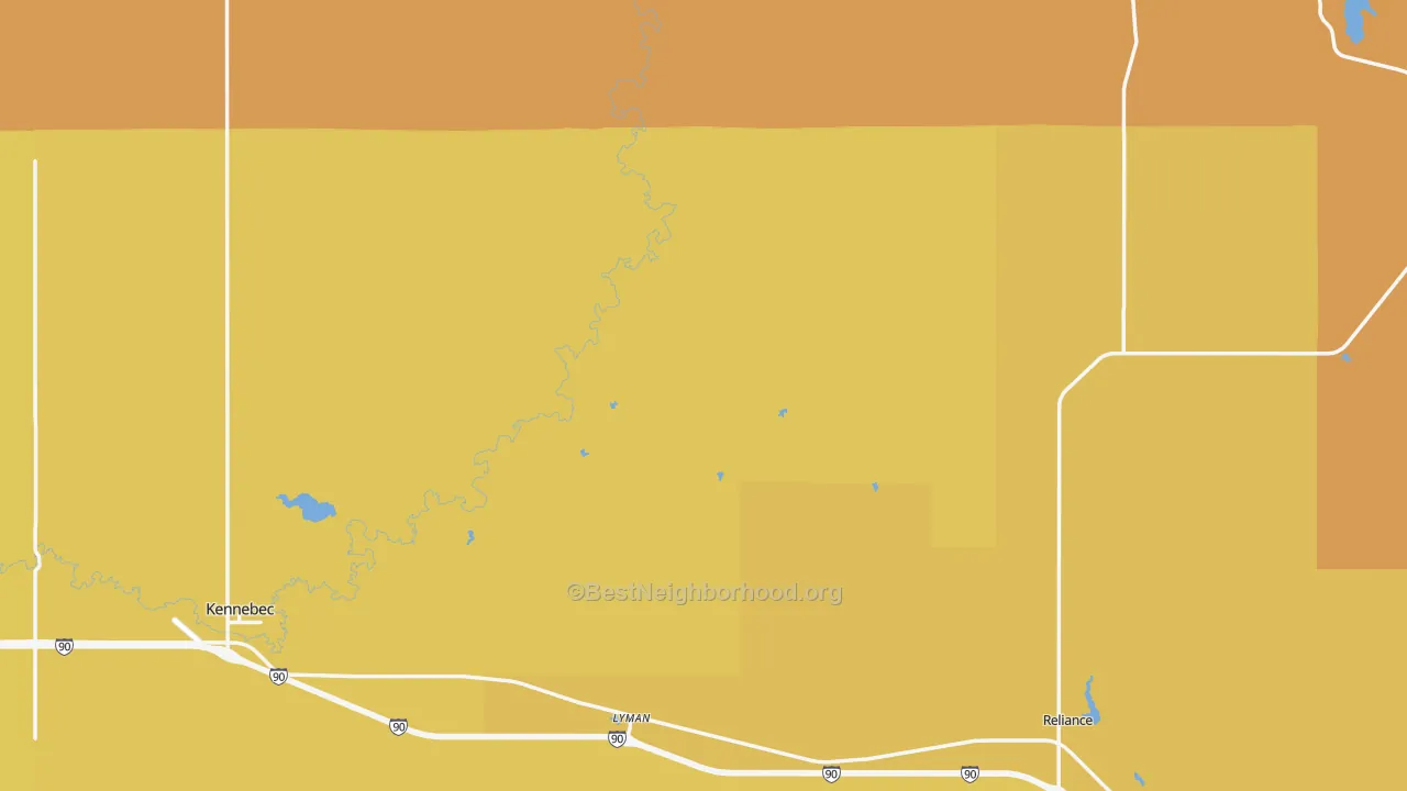 Map of the best neighborhoods in the Lyman County area, with better matches in green and worse matches in red