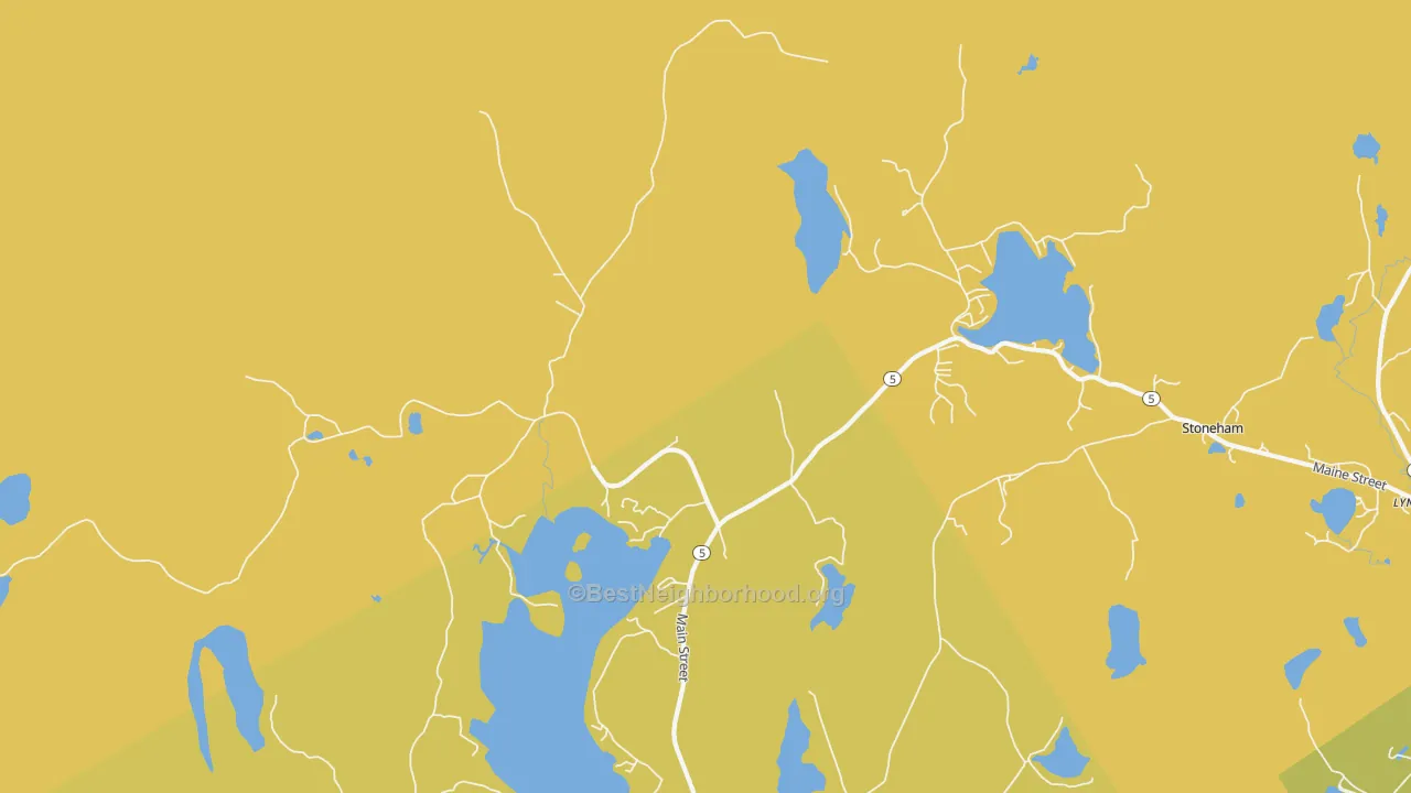 Map of the best neighborhoods in the Lynchville area, with better matches in green and worse matches in red
