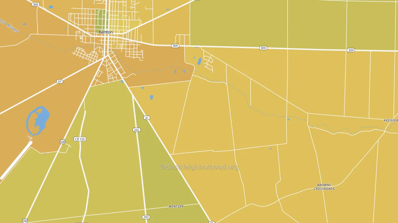 Map of the best neighborhoods in the Lynn area, with better matches in green and worse matches in red