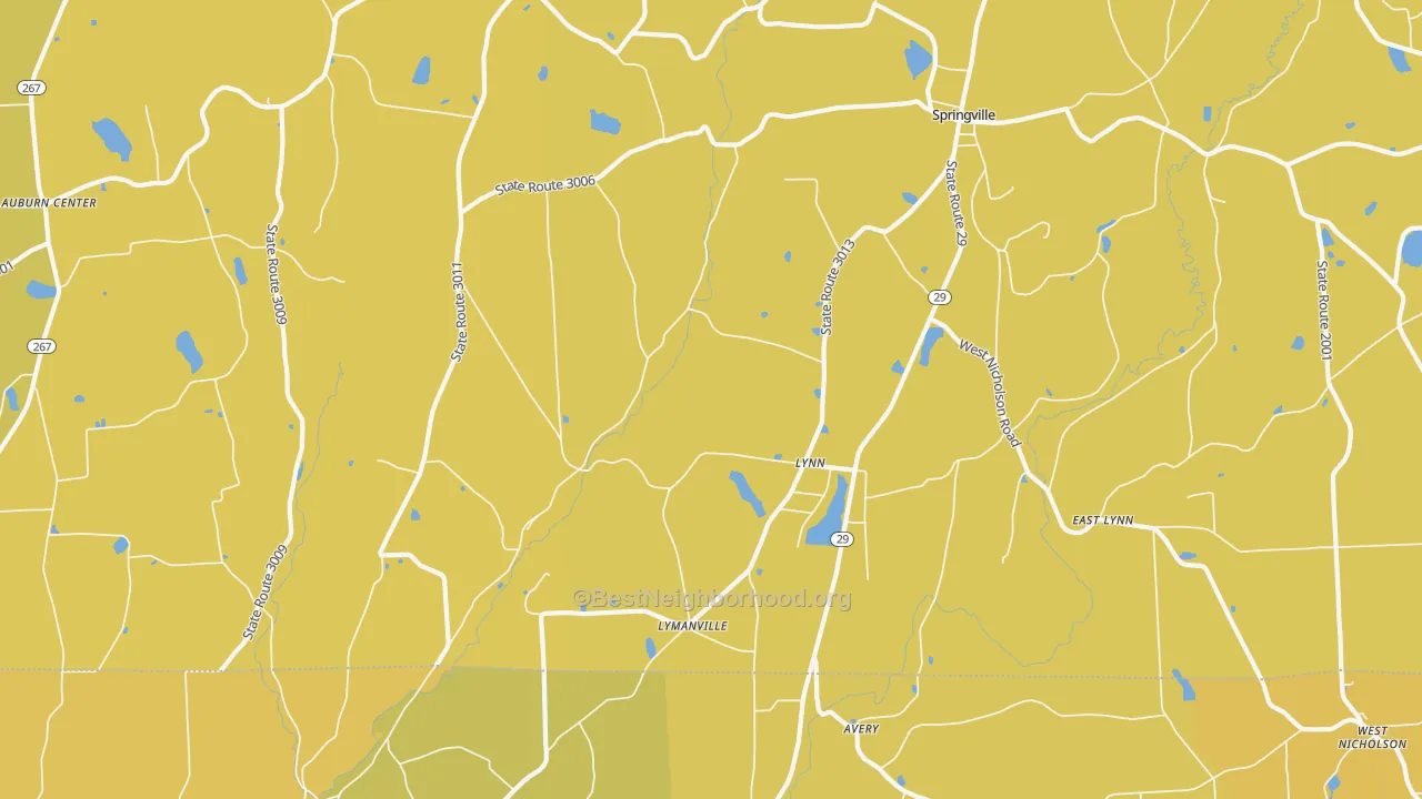 Map of the best neighborhoods in the Lynn area, with better matches in green and worse matches in red
