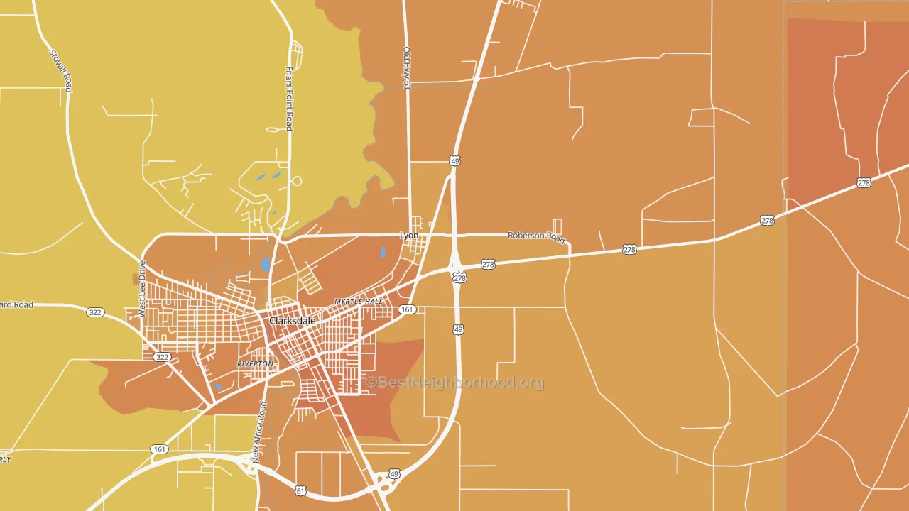 Map of the best neighborhoods in the Lyon area, with better matches in green and worse matches in red