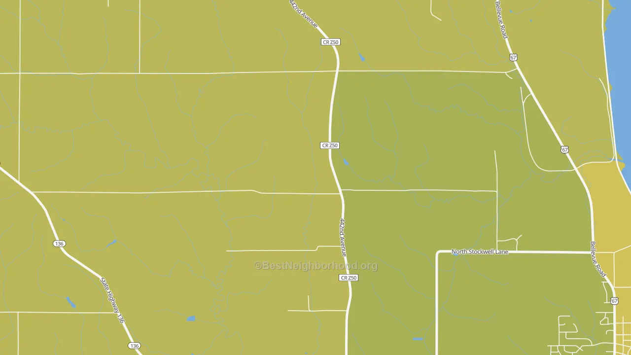 Map of the best neighborhoods in the Lyons area, with better matches in green and worse matches in red