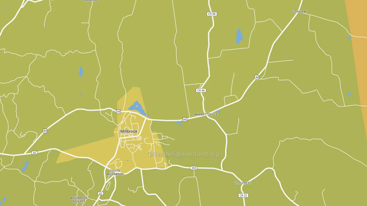 Map of the best neighborhoods in the Mabbettsville area, with better matches in green and worse matches in red
