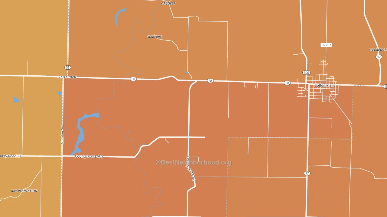 Map of the best neighborhoods in the Maberry area, with better matches in green and worse matches in red