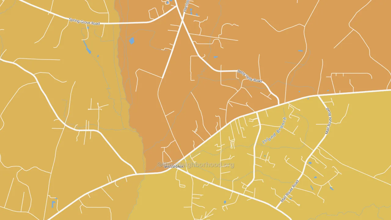 Map of the best neighborhoods in the Macbeth area, with better matches in green and worse matches in red