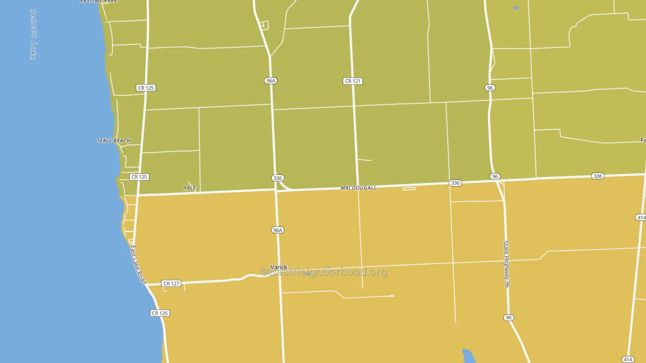 Map of the best neighborhoods in the MacDougall area, with better matches in green and worse matches in red
