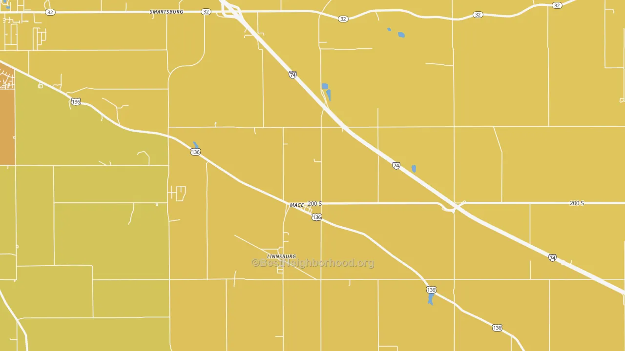 Map of the best neighborhoods in the Mace area, with better matches in green and worse matches in red