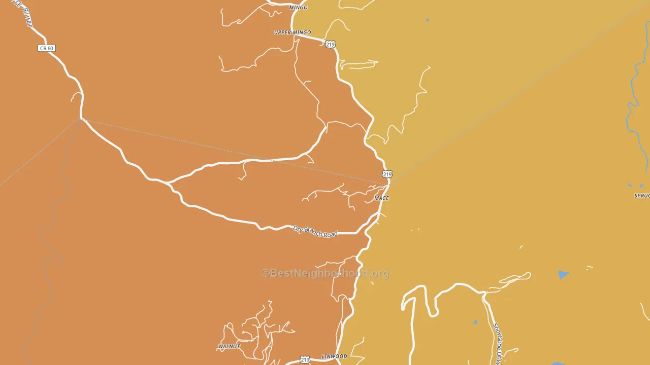 Map of the best neighborhoods in the Mace area, with better matches in green and worse matches in red