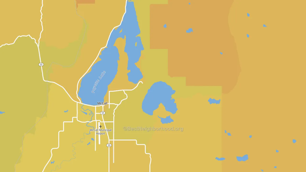 Map of the best neighborhoods in the Mackay Bar area, with better matches in green and worse matches in red